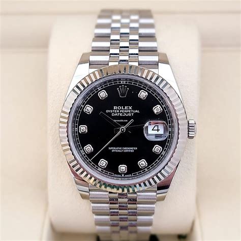 rolex steel bracelet black 10 diamonds|rolex datejust 41 for sale.